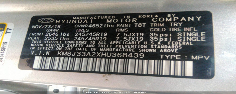 KM8J33A2XHU368439 2017 HYUNDAI TUCSON photo no. 9