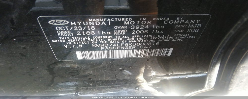 KMHD74LF8KU800816 2019 HYUNDAI ELANTRA photo no. 9
