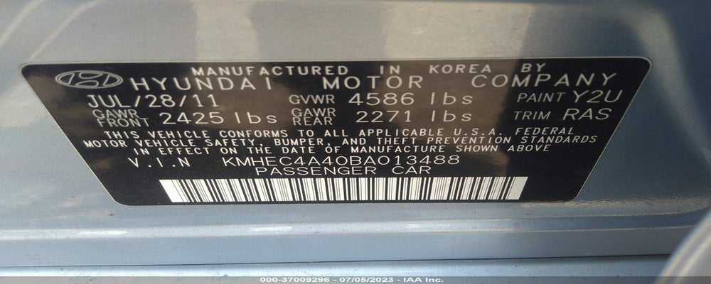 KMHEC4A40BA013488 2011 HYUNDAI SONATA photo no. 9