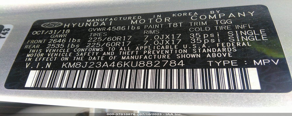 KM8J23A46KU882784 2019 HYUNDAI TUCSON photo no. 9