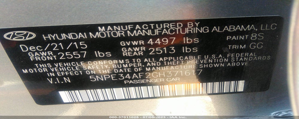 5NPE34AF2GH371617 2016 HYUNDAI SONATA photo no. 9