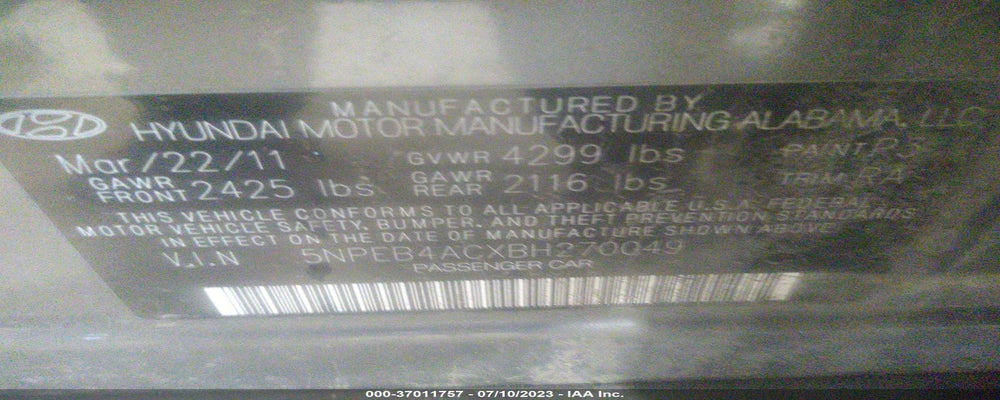 5NPEB4ACXBH270049 2011 HYUNDAI SONATA photo no. 9
