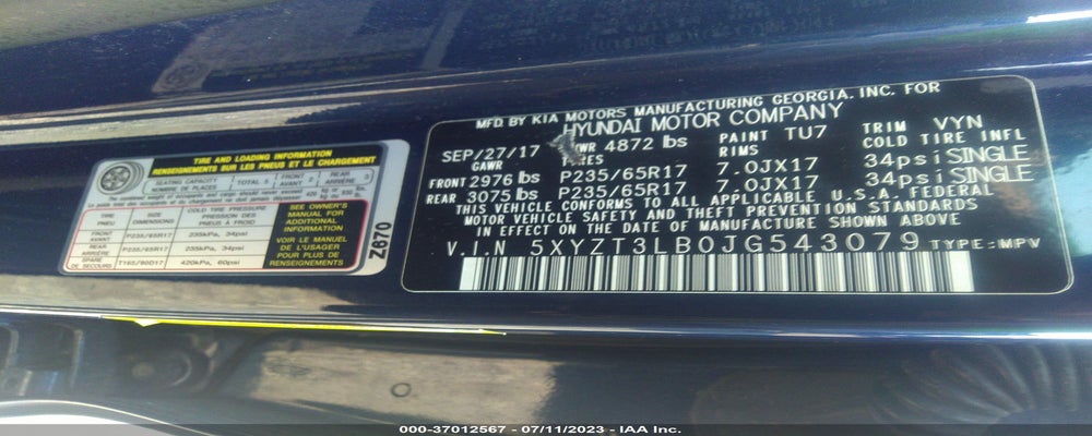 5XYZT3LB0JG543079 2018 HYUNDAI SANTA FE SPORT photo no. 9