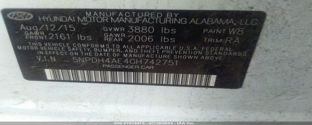 5NPDH4AE4GH742751 2016 HYUNDAI ELANTRA photo no. 9