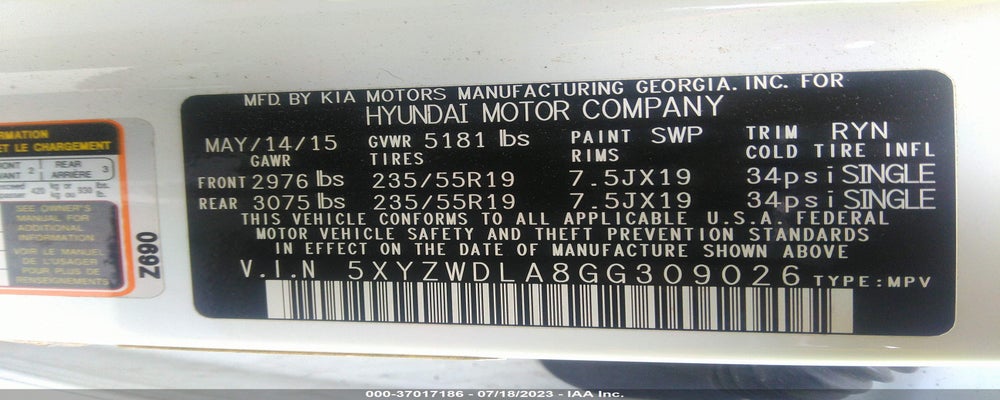 5XYZWDLA8GG309026 2016 HYUNDAI SANTA FE SPORT photo no. 9
