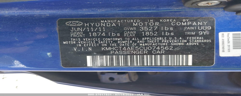 KMHCT4AE5CU074562 2012 HYUNDAI ACCENT photo no. 9