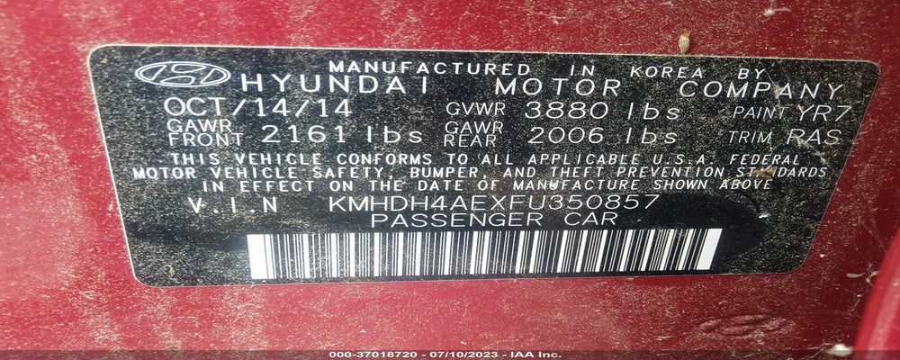 KMHDH4AEXFU350857 2015 HYUNDAI ELANTRA photo no. 9