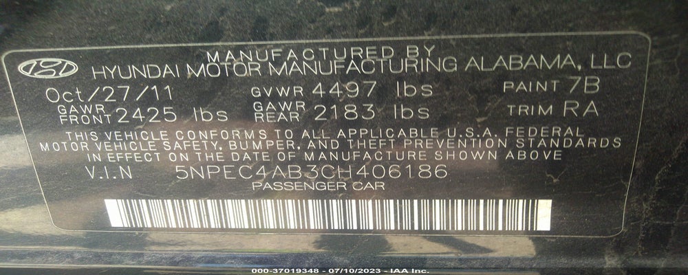 5NPEC4AB3CH406186 2012 HYUNDAI SONATA photo no. 9