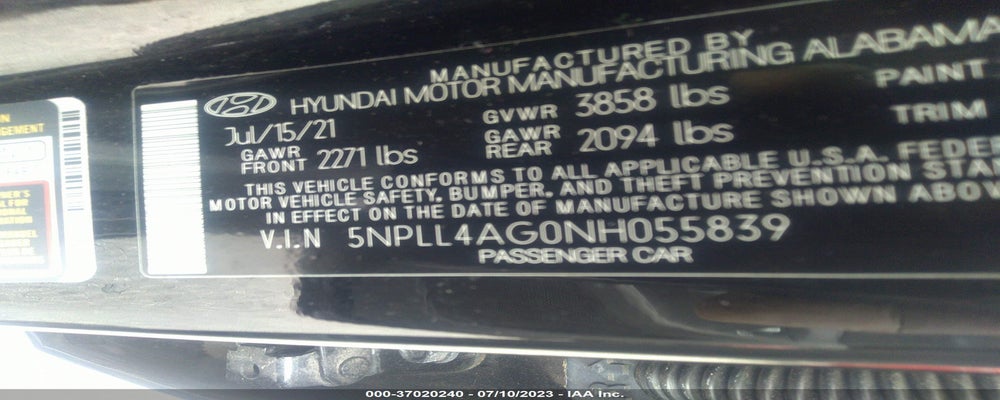 5NPLL4AG0NH055839 2022 HYUNDAI ELANTRA photo no. 9