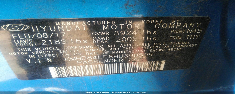 KMHD84LF6HU398509 2017 HYUNDAI ELANTRA photo no. 9