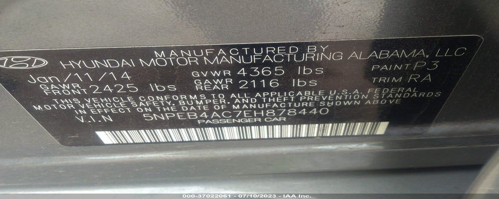 5NPEB4AC7EH878440 2014 HYUNDAI SONATA photo no. 9