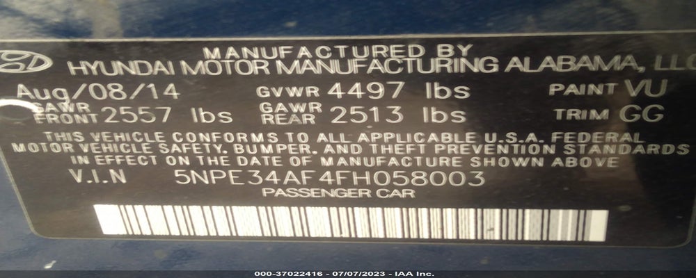 5NPE34AF4FH058003 2015 HYUNDAI SONATA photo no. 9