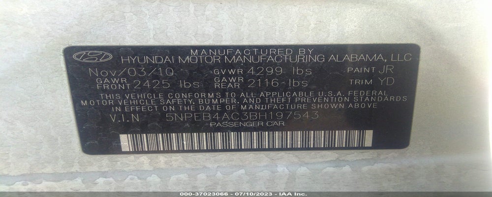 5NPEB4AC3BH197543 2011 HYUNDAI SONATA photo no. 9