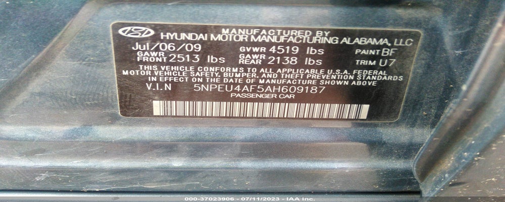 5NPEU4AF5AH609187 2010 HYUNDAI SONATA photo no. 9