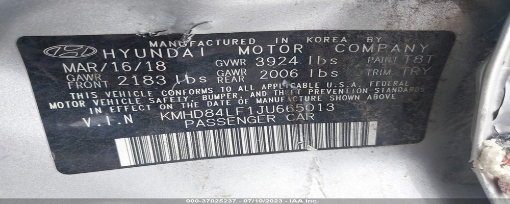 KMHD84LF1JU665013 2018 HYUNDAI ELANTRA photo no. 9