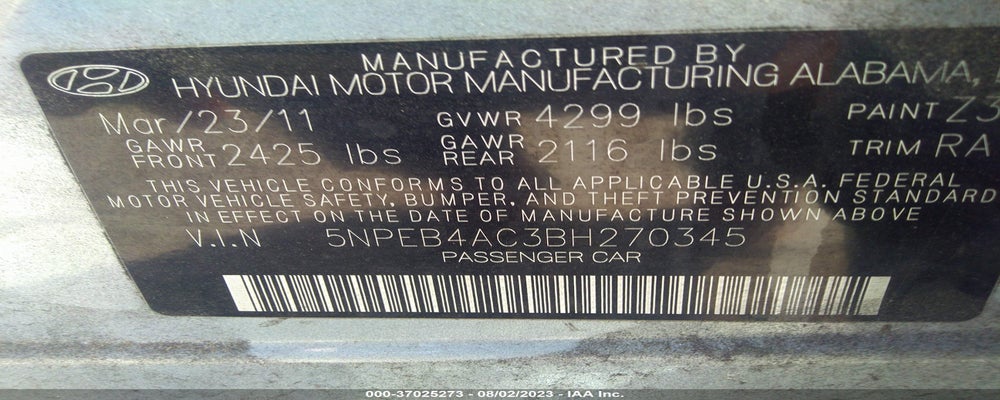 5NPEB4AC3BH270345 2011 HYUNDAI SONATA photo no. 9