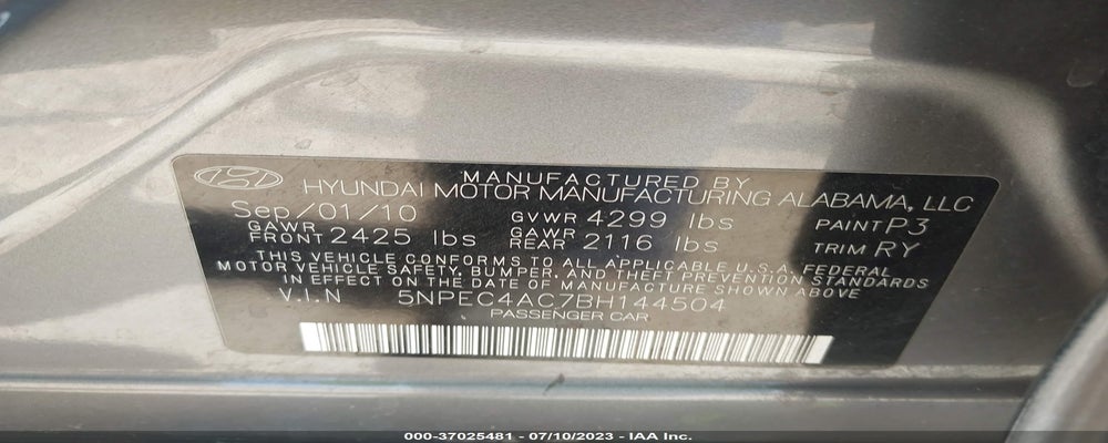 5NPEC4AC7BH144504 2011 HYUNDAI SONATA photo no. 9