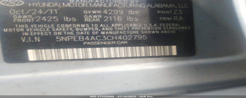 5NPEB4AC3CH402795 2012 HYUNDAI SONATA photo no. 9