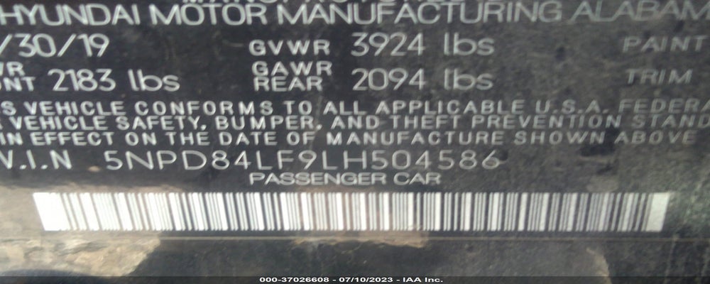 5NPD84LF9LH504586 2020 HYUNDAI ELANTRA photo no. 9