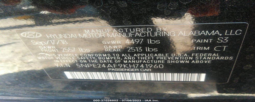 5NPE24AF9KH741960 2019 HYUNDAI SONATA photo no. 9