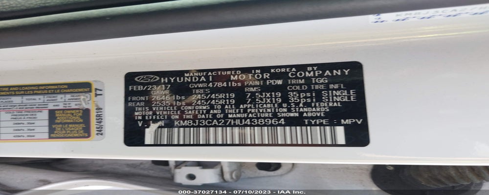 KM8J3CA27HU438964 2017 HYUNDAI TUCSON photo no. 9