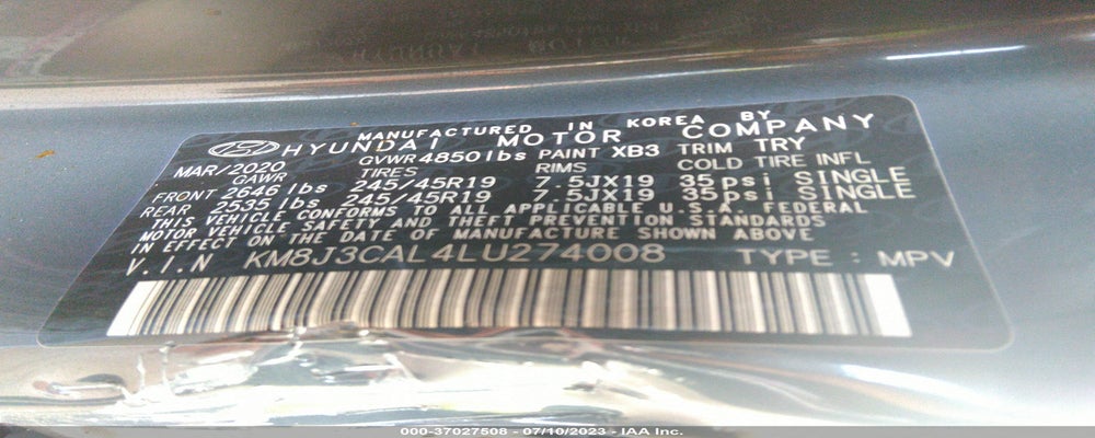 KM8J3CAL4LU274008 2020 HYUNDAI TUCSON photo no. 9