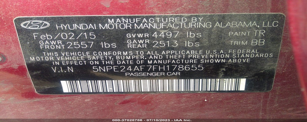 5NPE24AF7FH178655 2015 HYUNDAI SONATA photo no. 9