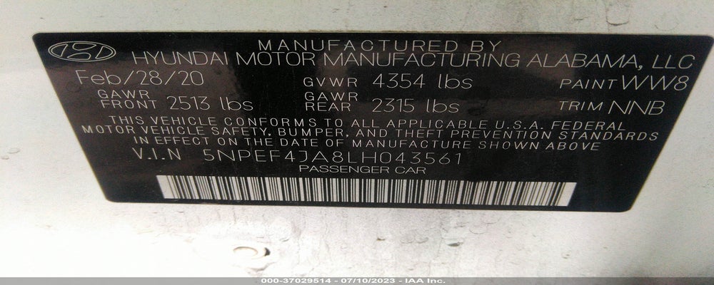 5NPEF4JAALH043561 2020 HYUNDAI SONATA photo no. 9