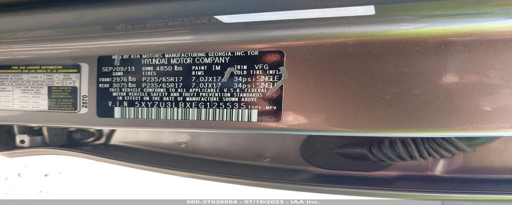 5XYZU3LBXEG125535 2014 HYUNDAI SANTA FE photo no. 9