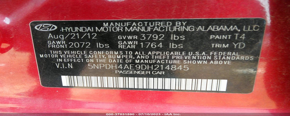 5NPDH4AE9DH214845 2013 HYUNDAI ELANTRA photo no. 9