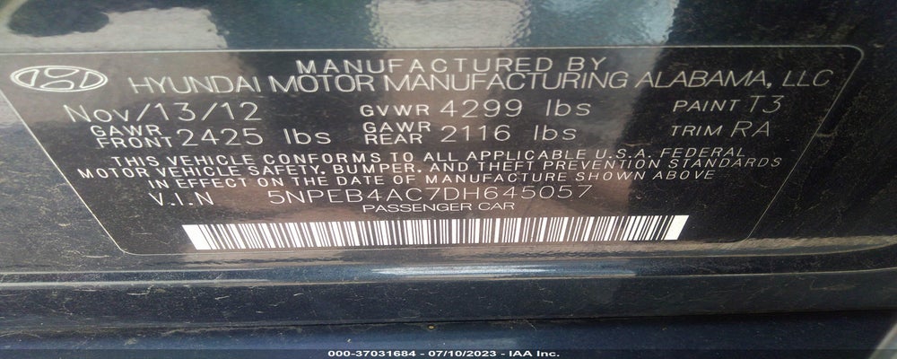 5NPEB4AC7DH645057 2013 HYUNDAI SONATA photo no. 9