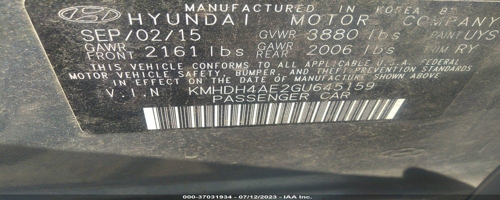 KMHDH4AE2GU645159 2016 HYUNDAI ELANTRA photo no. 9