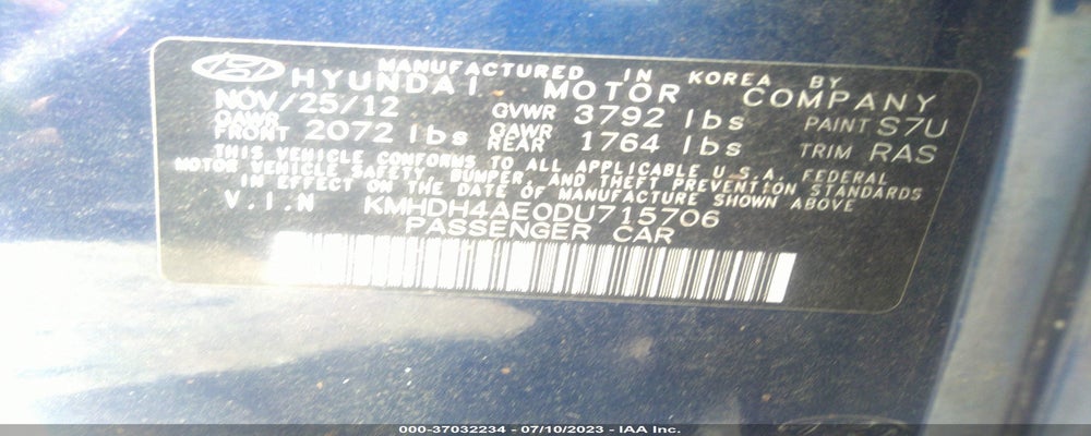 KMHDH4AE0DU715706 2013 HYUNDAI ELANTRA photo no. 9