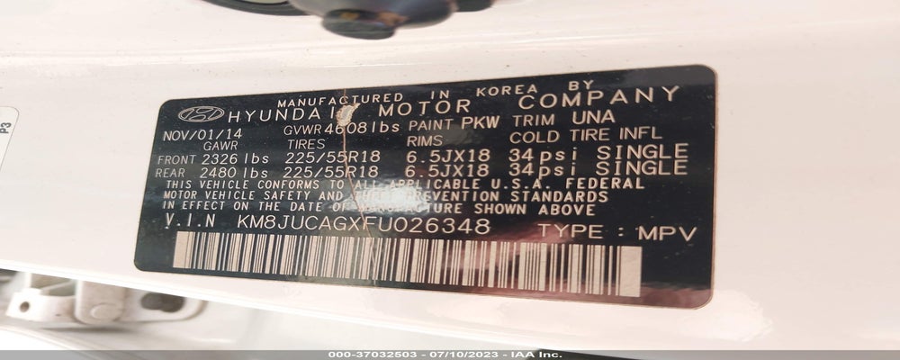 KM8JUCAGXFU026348 2015 HYUNDAI TUCSON photo no. 9