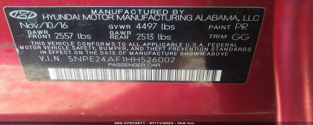 5NPE24AF1HH526002 2017 HYUNDAI SONATA photo no. 9