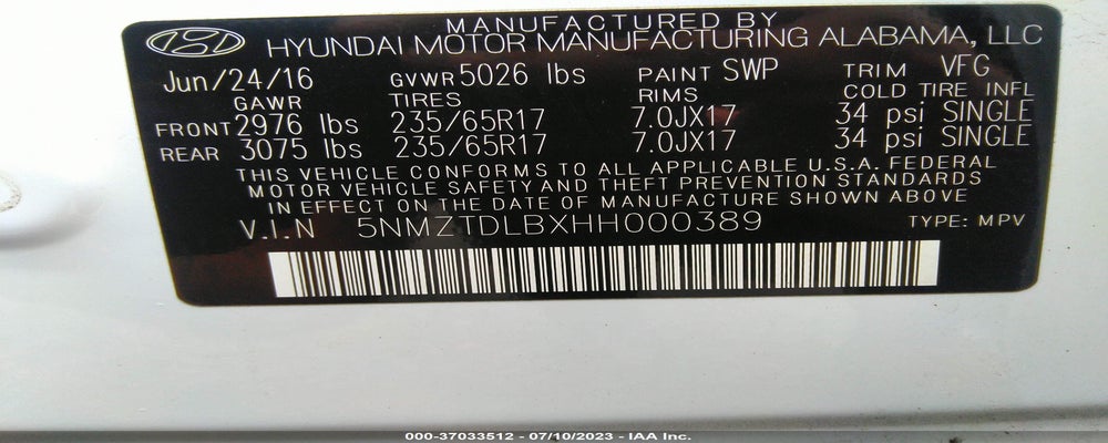 5NMZTDLBXHH000389 2017 HYUNDAI SANTA FE SPORT photo no. 9