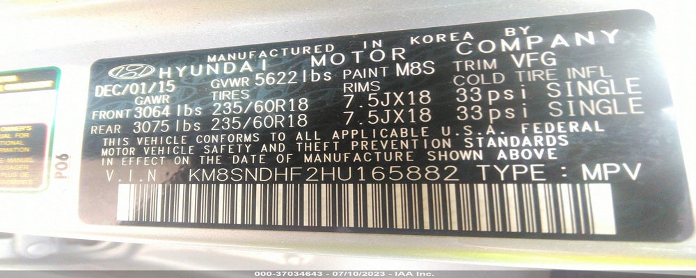 KM8SNDHF2HU165882 2017 HYUNDAI SANTA FE photo no. 9
