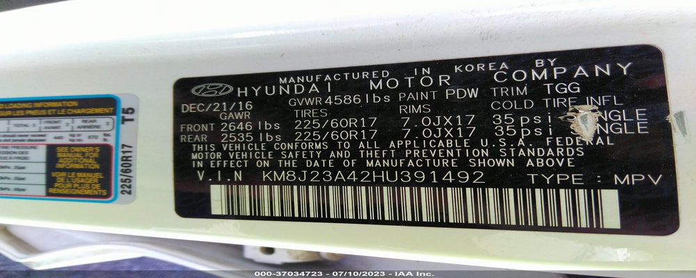 KM8J23A42HU391492 2017 HYUNDAI TUCSON photo no. 9
