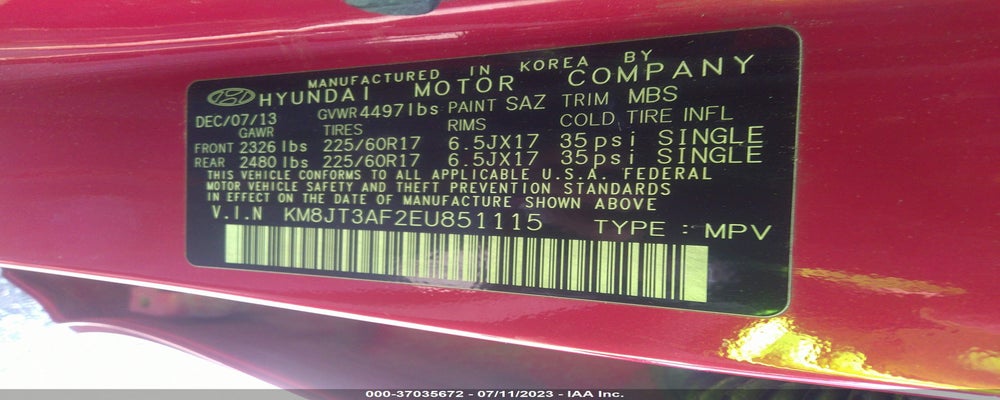 KM8JT3AF2EU851115 2014 HYUNDAI TUCSON photo no. 9