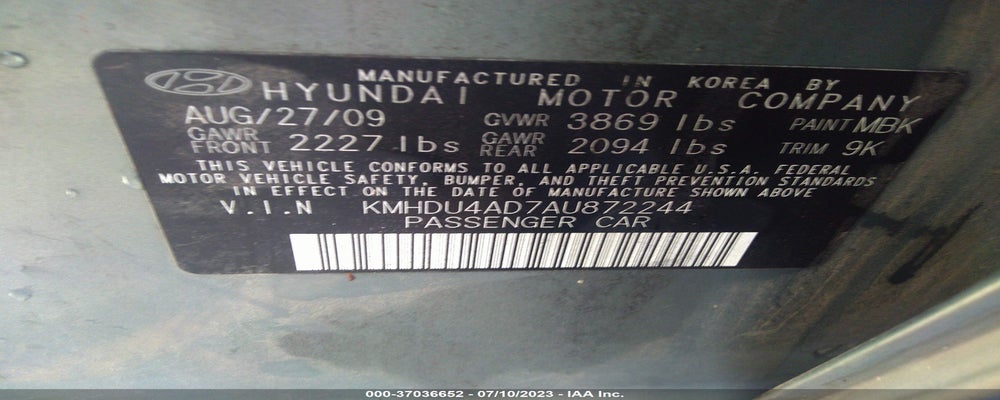 KMHDU4AD7AU872244 2010 HYUNDAI ELANTRA photo no. 9