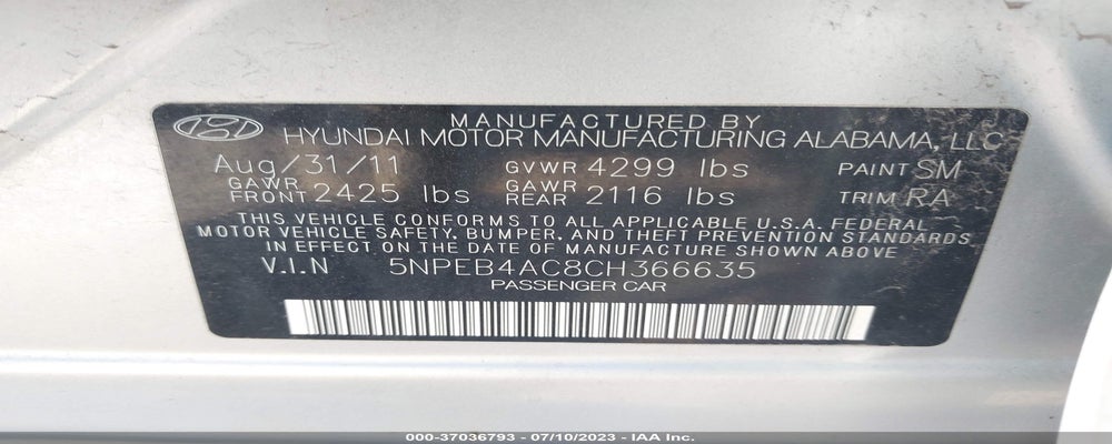 5NPEB4AC8CH366635 2012 HYUNDAI SONATA photo no. 9