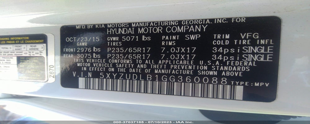 5XYZUDLB1GG360088 2016 HYUNDAI SANTA FE SPORT photo no. 9