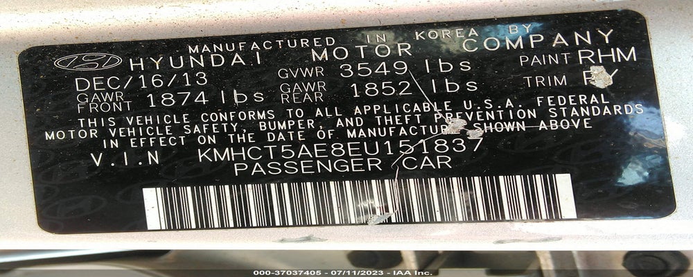 KMHCT5AE8EU151837 2014 HYUNDAI ACCENT photo no. 9