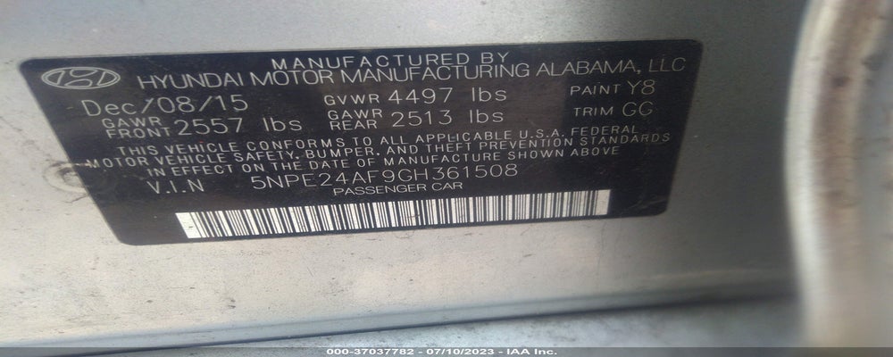 5NPE24AF9GH361508 2016 HYUNDAI SONATA photo no. 9
