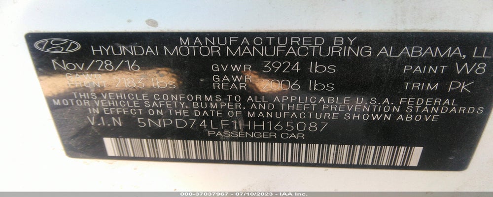 5NPD74LF1HH165087 2017 HYUNDAI ELANTRA photo no. 9