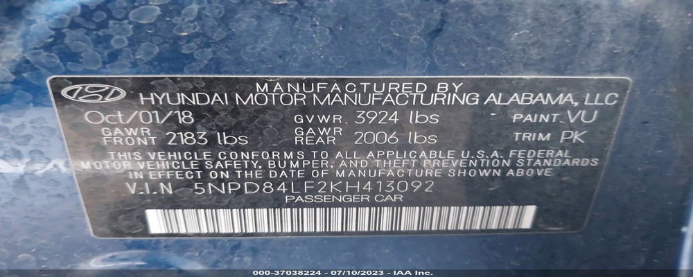 5NPD84LF2KH413092 2019 HYUNDAI ELANTRA photo no. 9