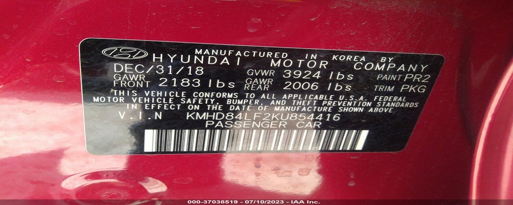KMHD84LF2KU854416 2019 HYUNDAI ELANTRA photo no. 9