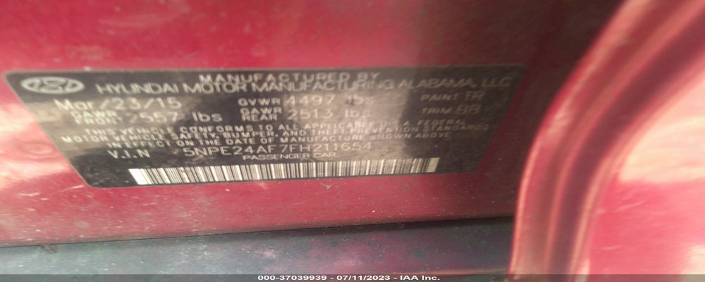 5NPE24AF7FH211654 2015 HYUNDAI SONATA photo no. 9