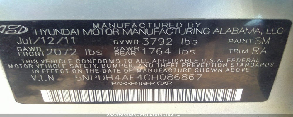 5NPDH4AE4CH086867 2012 HYUNDAI ELANTRA photo no. 9