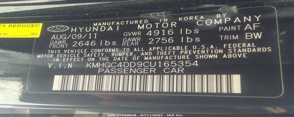 KMHGC4DD9CU165354 2012 HYUNDAI GENESIS photo no. 9
